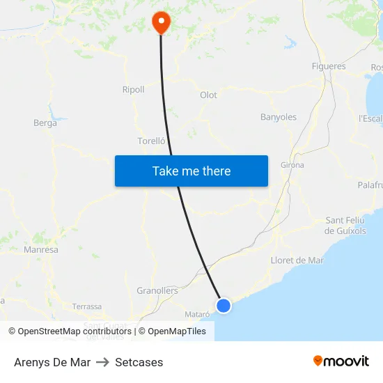 Arenys De Mar to Setcases map