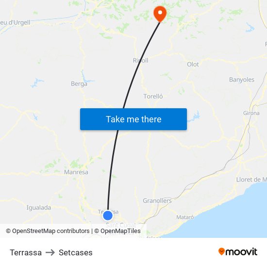 Terrassa to Setcases map