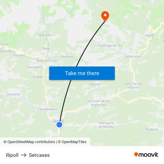 Ripoll to Setcases map