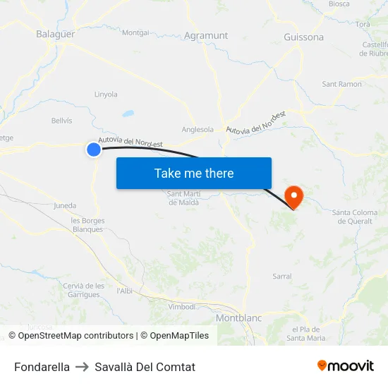 Fondarella to Savallà Del Comtat map