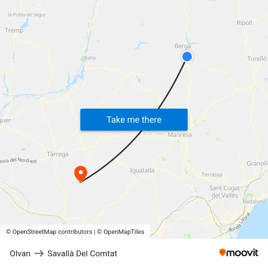 Olvan to Savallà Del Comtat map