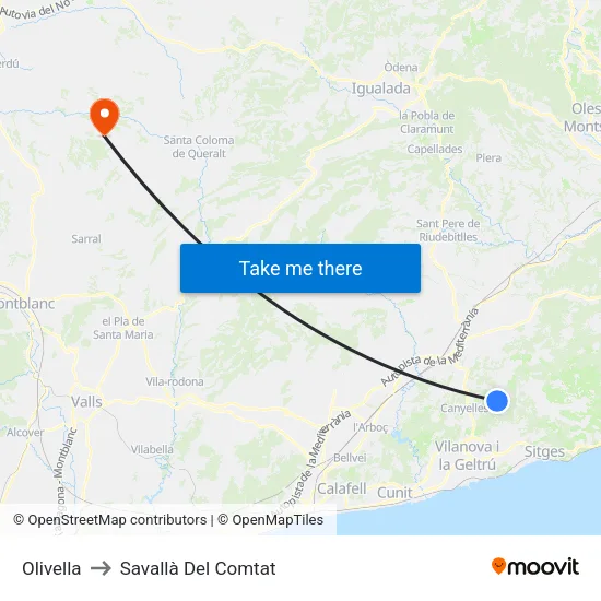 Olivella to Savallà Del Comtat map