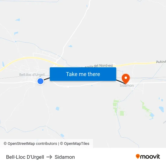 Bell-Lloc D'Urgell to Sidamon map
