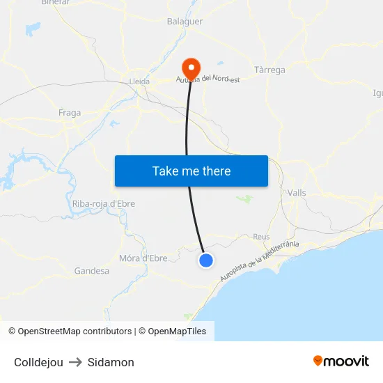 Colldejou to Sidamon map