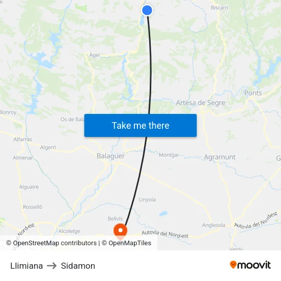 Llimiana to Sidamon map