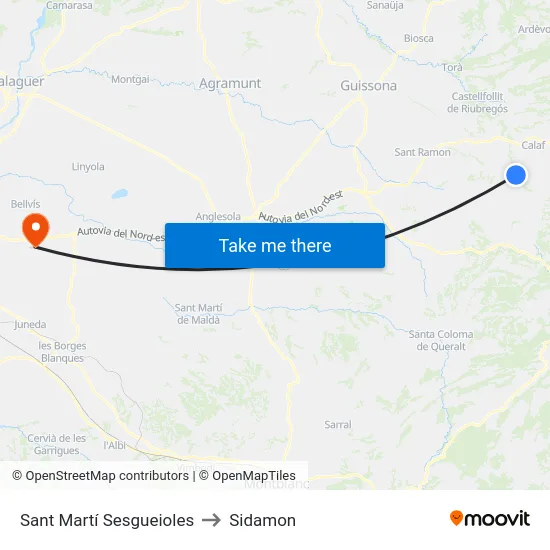 Sant Martí Sesgueioles to Sidamon map
