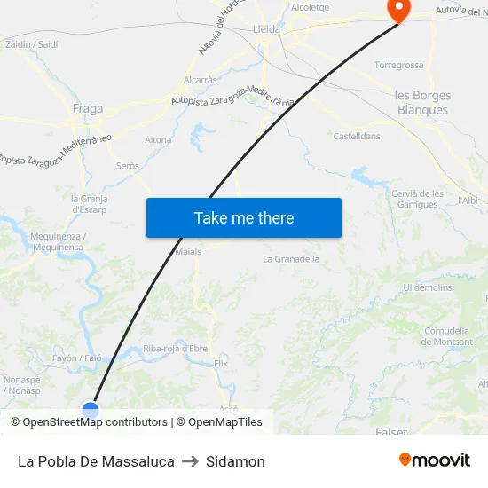 La Pobla De Massaluca to Sidamon map