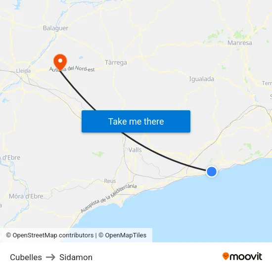 Cubelles to Sidamon map