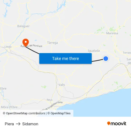 Piera to Sidamon map