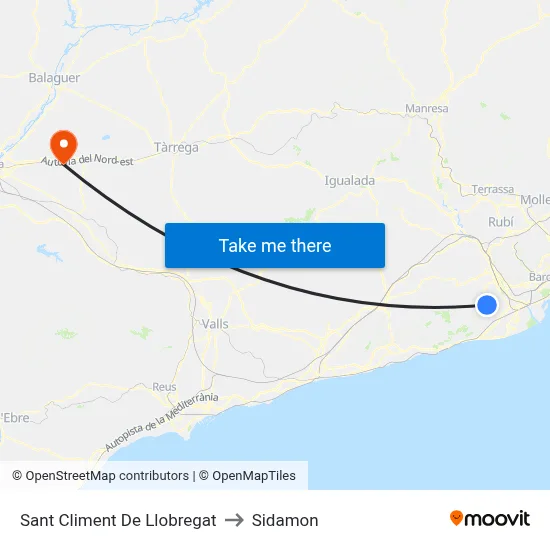 Sant Climent De Llobregat to Sidamon map