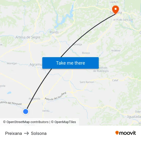 Preixana to Solsona map