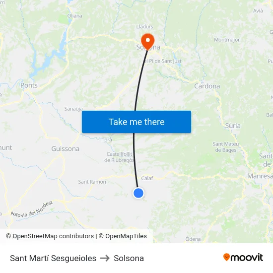 Sant Martí Sesgueioles to Solsona map