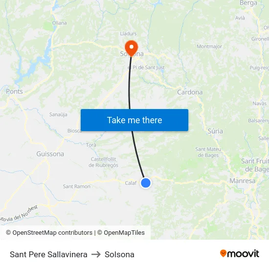 Sant Pere Sallavinera to Solsona map