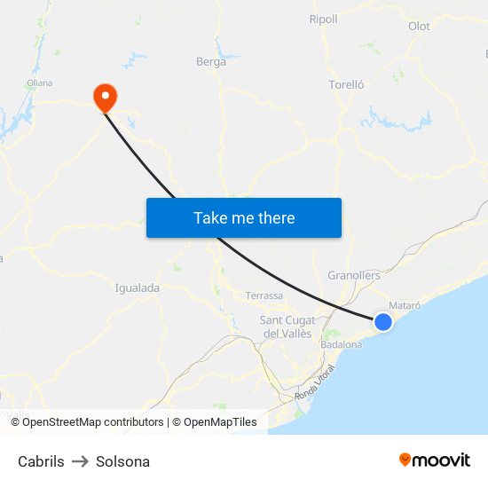 Cabrils to Solsona map