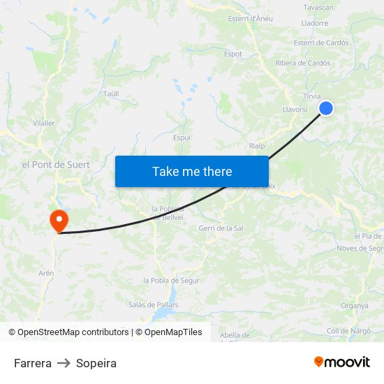 Farrera to Sopeira map