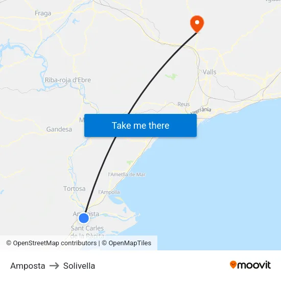 Amposta to Solivella map