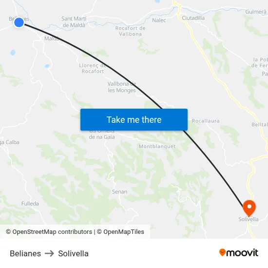 Belianes to Solivella map