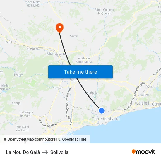 La Nou De Gaià to Solivella map