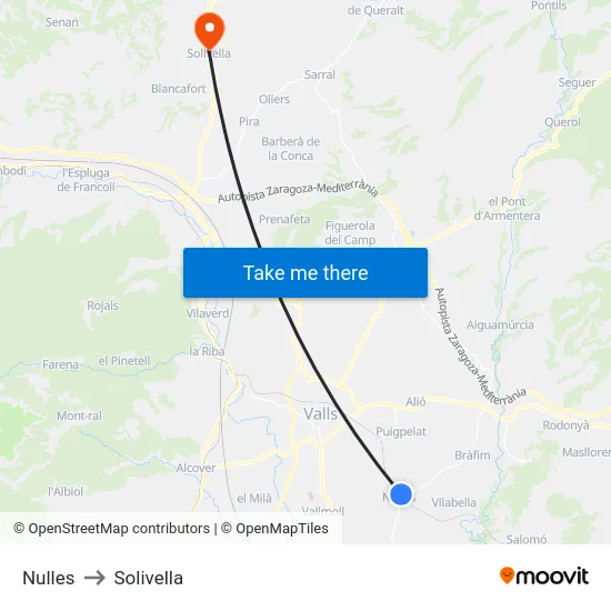 Nulles to Solivella map