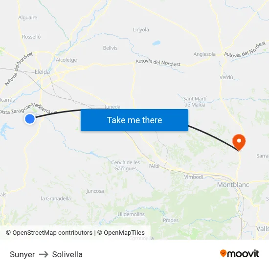 Sunyer to Solivella map