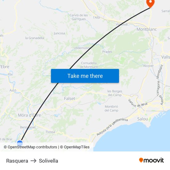 Rasquera to Solivella map