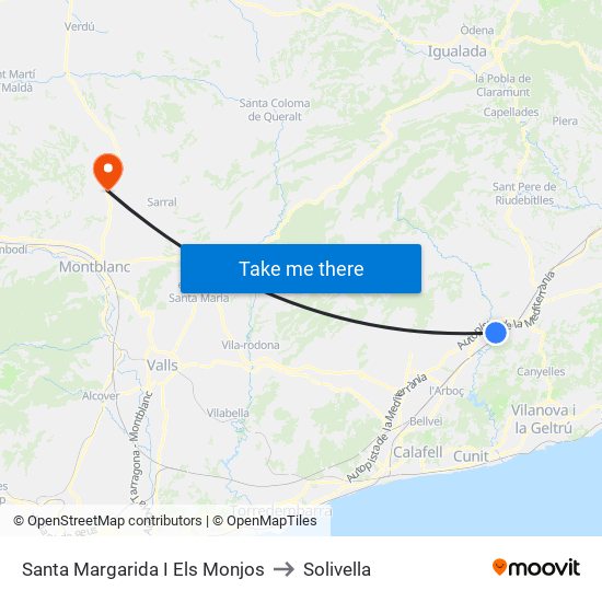 Santa Margarida I Els Monjos to Solivella map