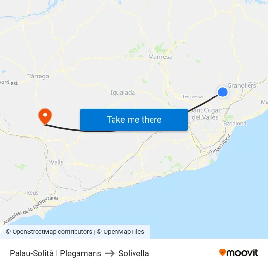 Palau-Solità I Plegamans to Solivella map