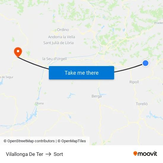 Vilallonga De Ter to Sort map