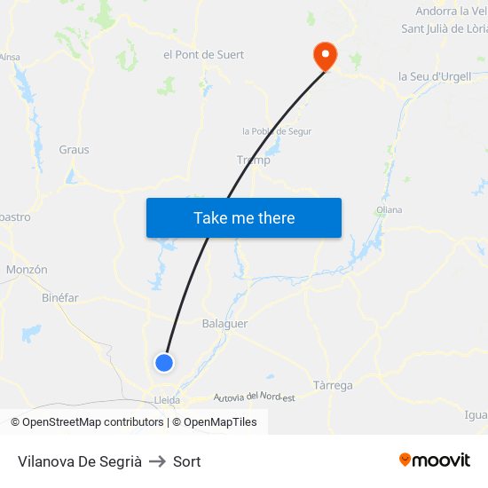Vilanova De Segrià to Sort map