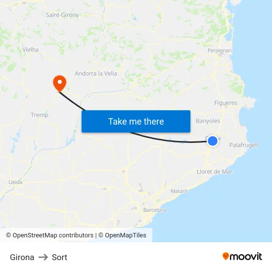 Girona to Sort map