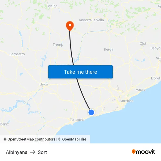 Albinyana to Sort map
