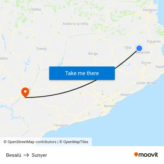 Besalú to Sunyer map