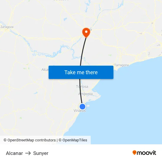 Alcanar to Sunyer map