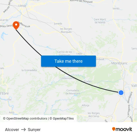 Alcover to Sunyer map