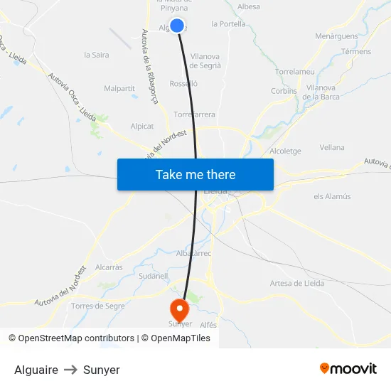 Alguaire to Sunyer map