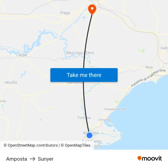 Amposta to Sunyer map