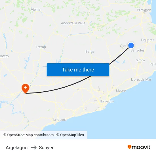 Argelaguer to Sunyer map