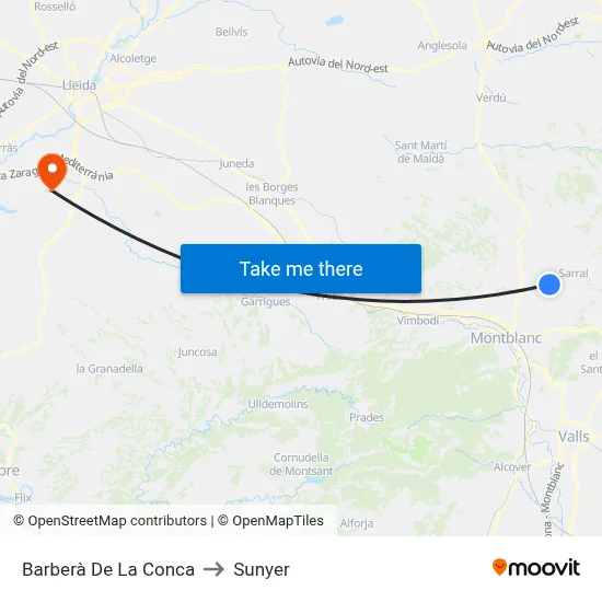 Barberà De La Conca to Sunyer map