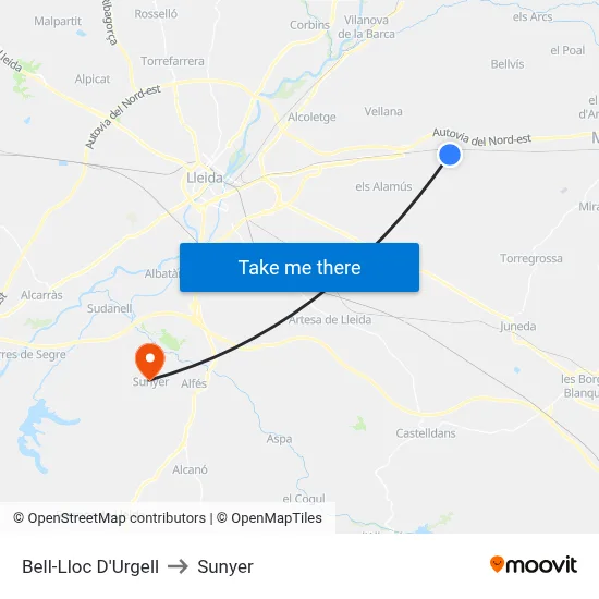 Bell-Lloc D'Urgell to Sunyer map