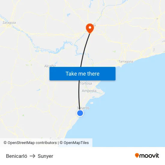 Benicarló to Sunyer map
