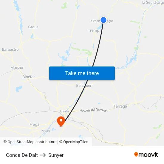 Conca De Dalt to Sunyer map