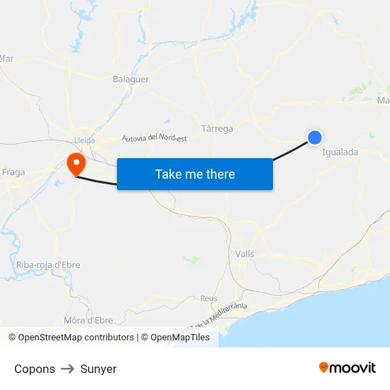 Copons to Sunyer map