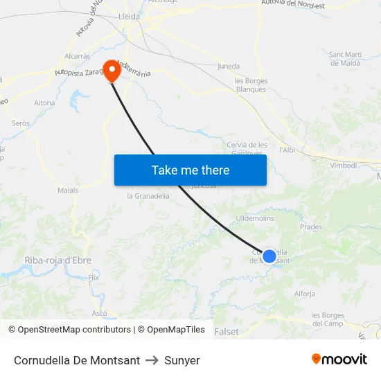 Cornudella De Montsant to Sunyer map