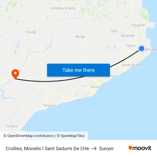 Cruïlles, Monells I Sant Sadurní De L'He to Sunyer map