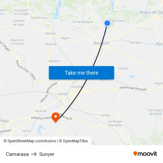 Camarasa to Sunyer map