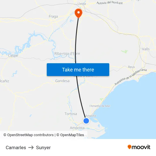 Camarles to Sunyer map