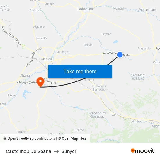 Castellnou De Seana to Sunyer map
