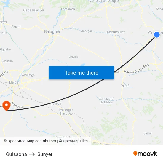 Guissona to Sunyer map
