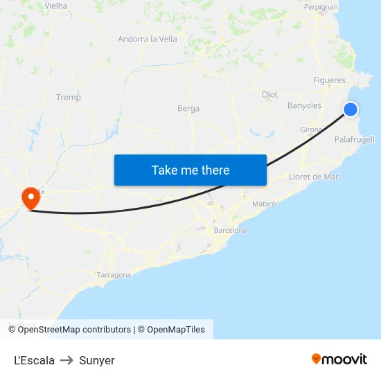 L'Escala to Sunyer map