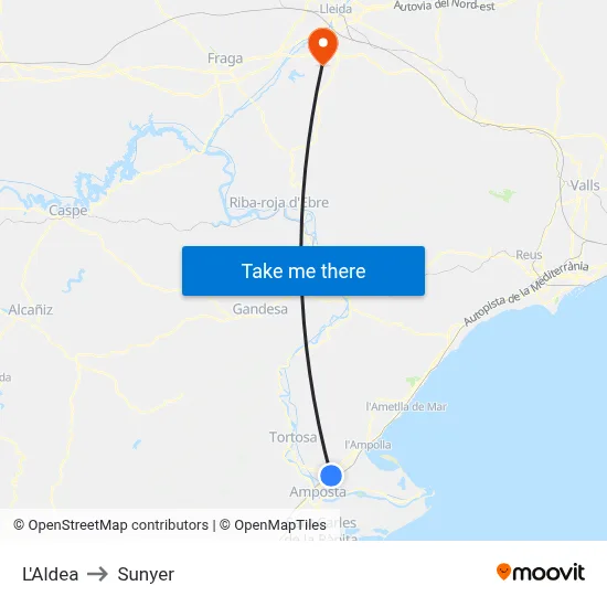 L'Aldea to Sunyer map